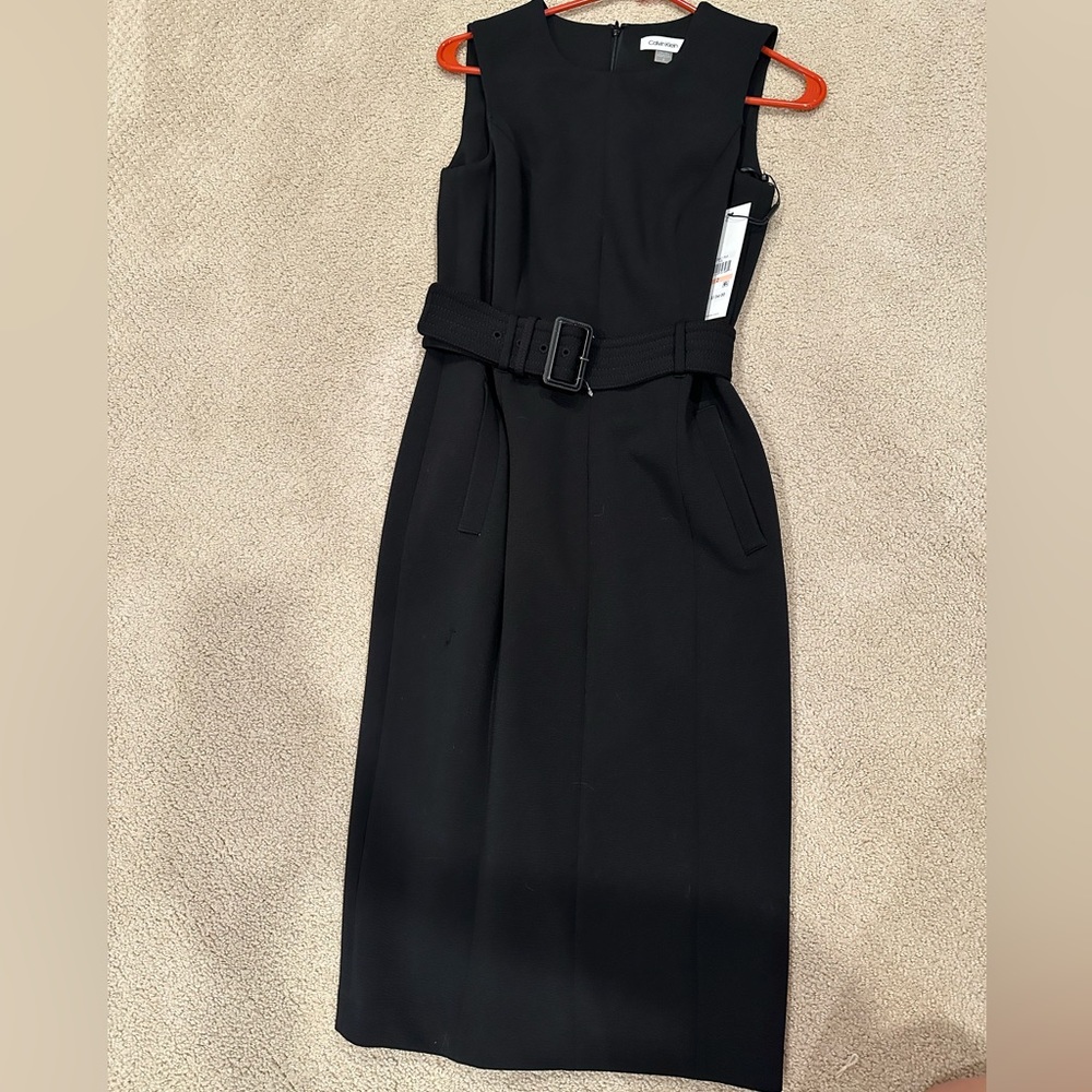 NWT Calvin Klein Sleeveless Sheath Black Dress w/belt